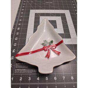 Mount Clemens Pottery Christmas Tree Red Ribbon and Holly Leaf Plate Dish 9 in